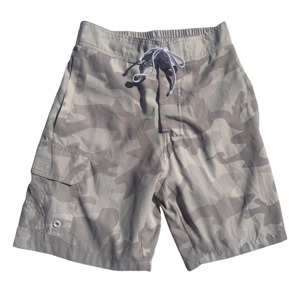 Camo Board Shorts Mens Small Grey White Swim Trunks EXCELLENT CONDITION